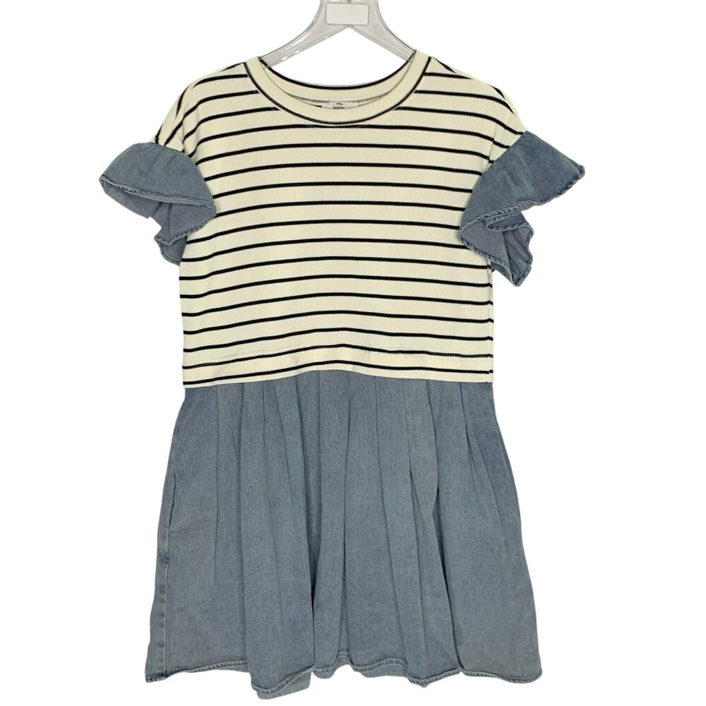 Entro You and Me Forever Dress S Mixed Print knit Body Denim Skirt Pockets